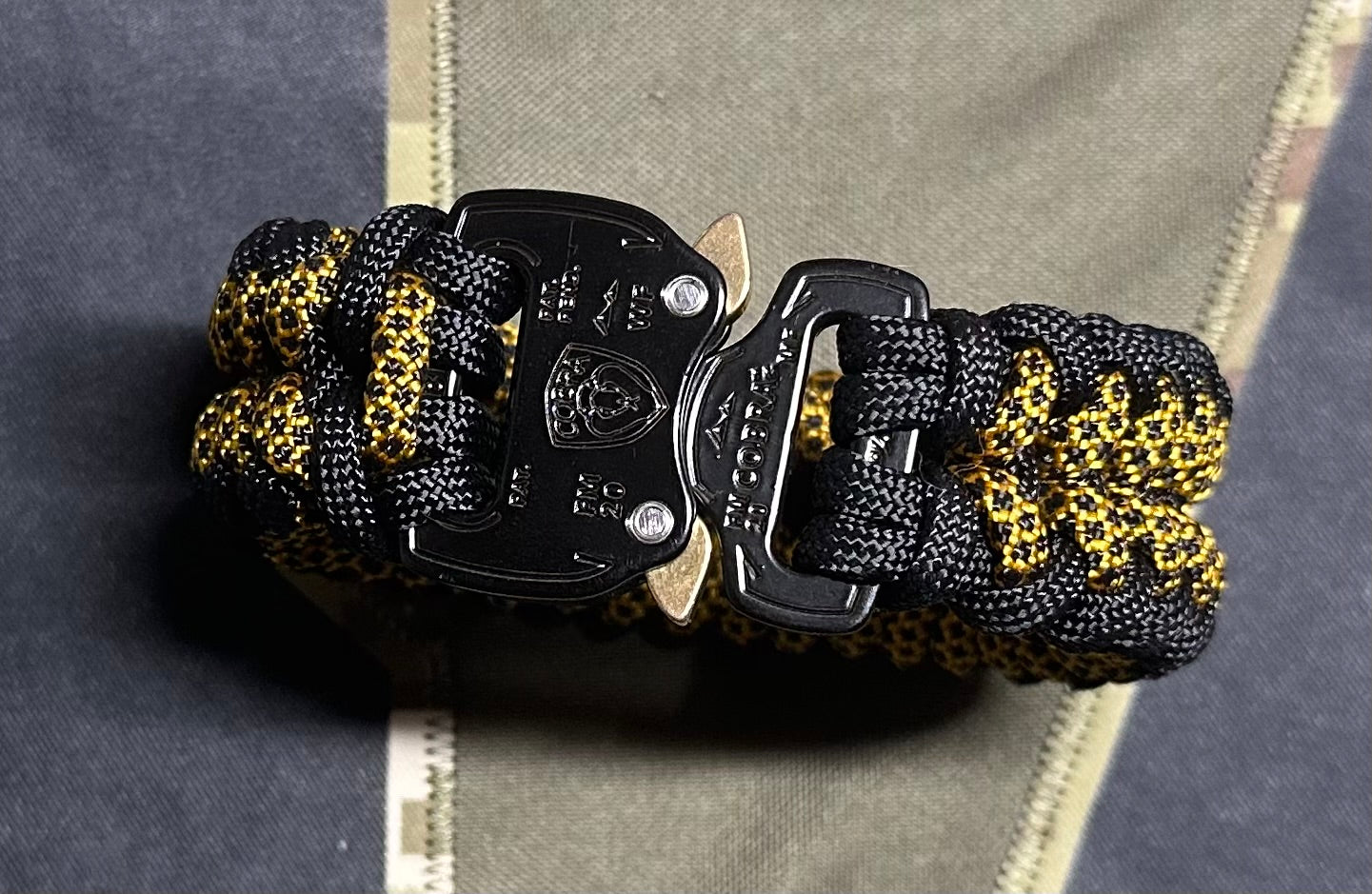 Sanctified Paracord Bracelet with Cobra Buckle, Goldenrod w/Black Diamonds & Black