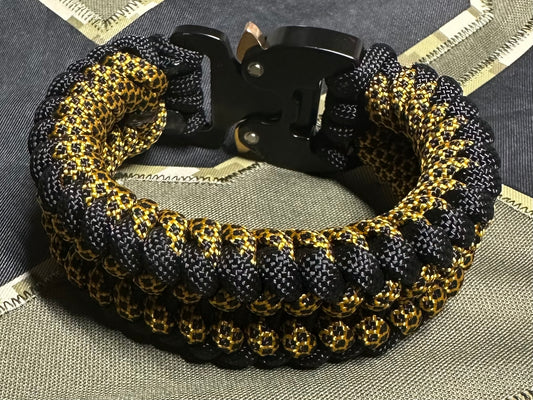 Sanctified Paracord Bracelet with Cobra Buckle, Goldenrod w/Black Diamonds & Black