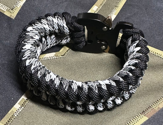 Sanctified Paracord Bracelet with Cobra Buckle, Snow Camo & Black